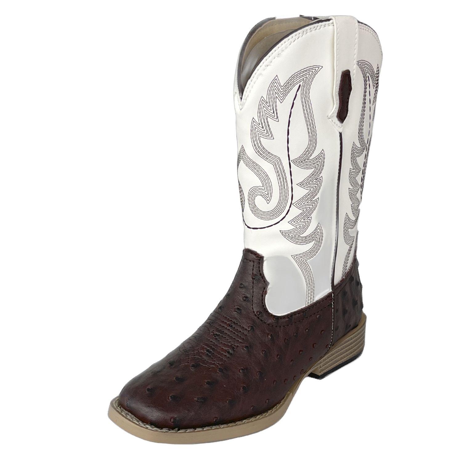 Roper Wide Square Toe Faux Brown Ostrich Print Boot 0049