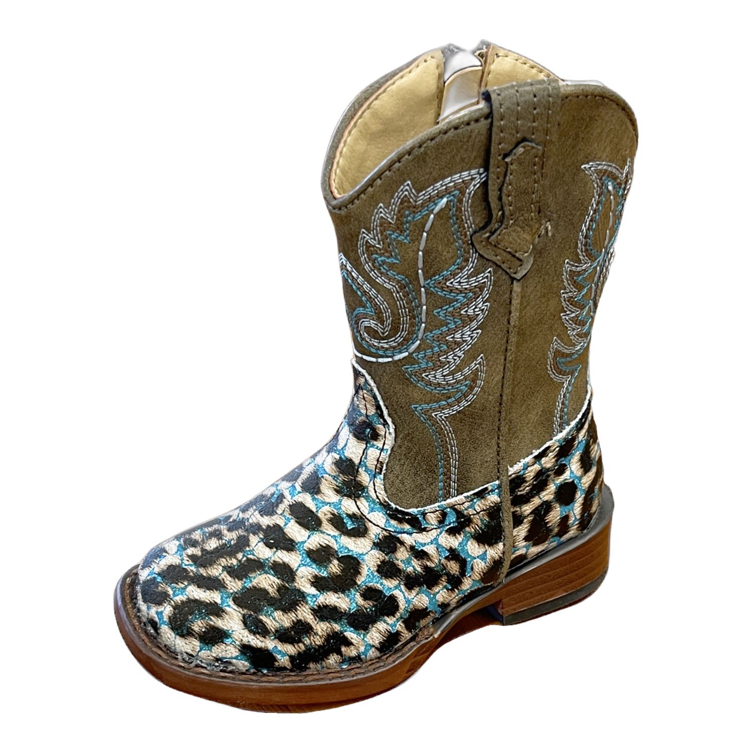 Roper Kid&#39;s Brown Shaft W/Leopard Print