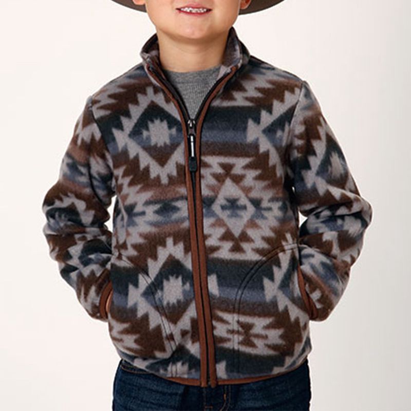 Roper Boy&#39;s Fleece Jacket Black/Grey Aztec