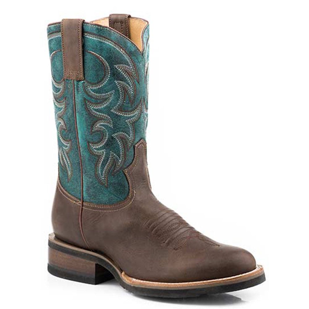 Roper Men&#39;s Round Toe Burnish Leather Vamp Cowboy Boot 8370