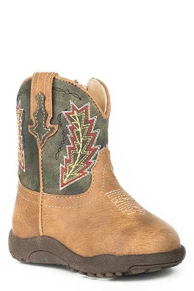 Roper Infant Brown Vintage Faux Leather Vamp Green Shaft Boot