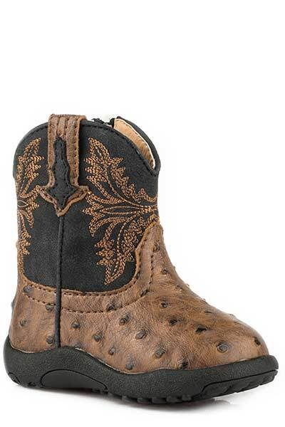 Roper Infant Brown Faux Ostrich Western Stitch Boots