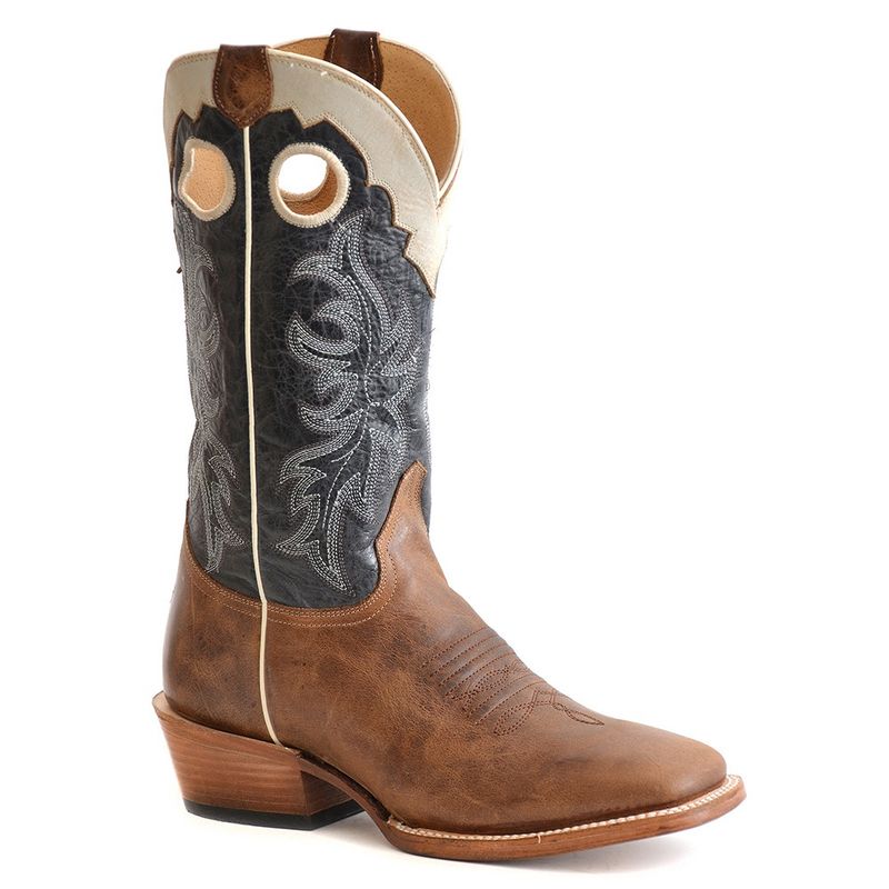 Roper Men&#39;s 13&quot; Shaft Cowboy Heel Burnished Brown Leather Vamp Boots 8425