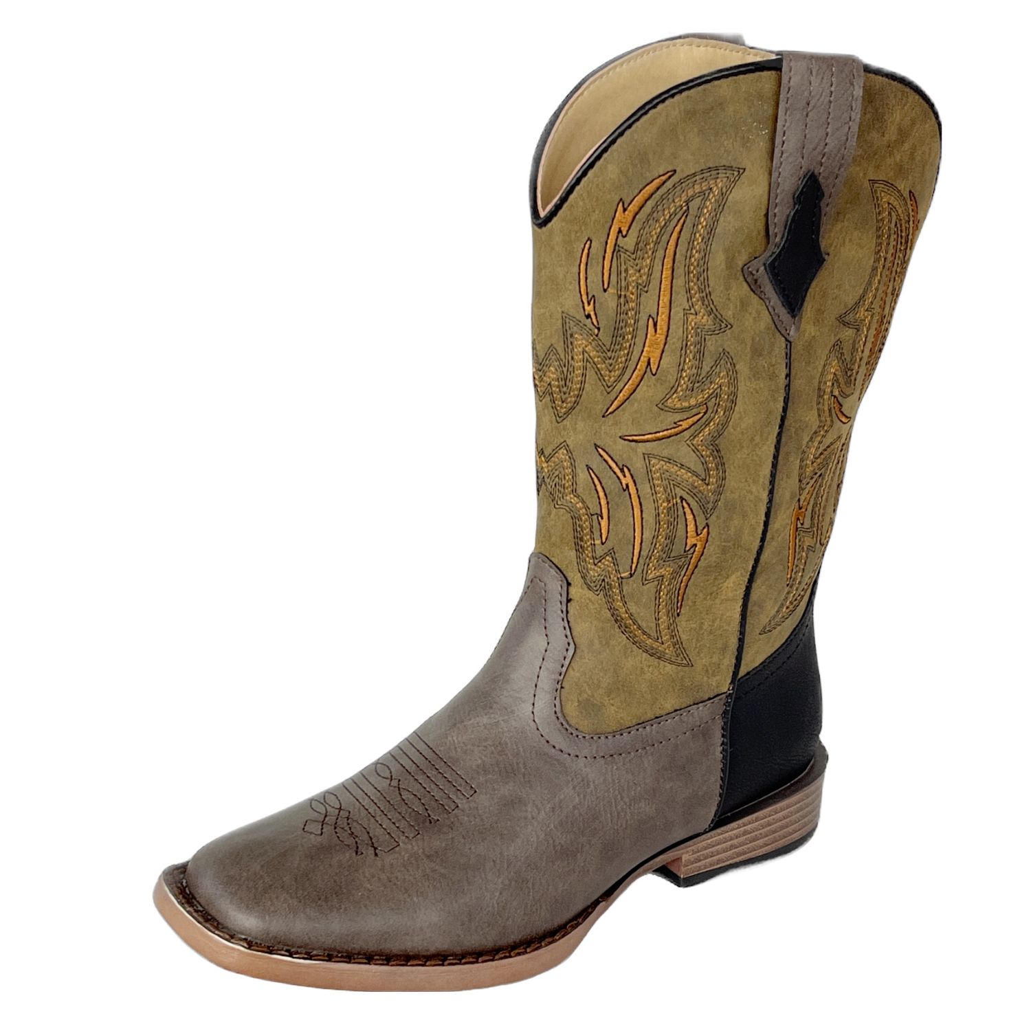 Roper Kid&#39;s Brown Faux Leather Vamp Black Heel Counter Boot