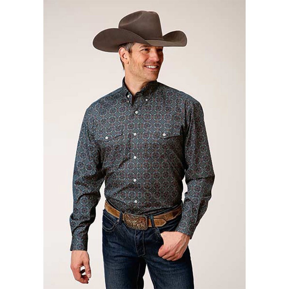 Roper Men&#39;s Amarillo Redwood Medallion LS Shirt 0175