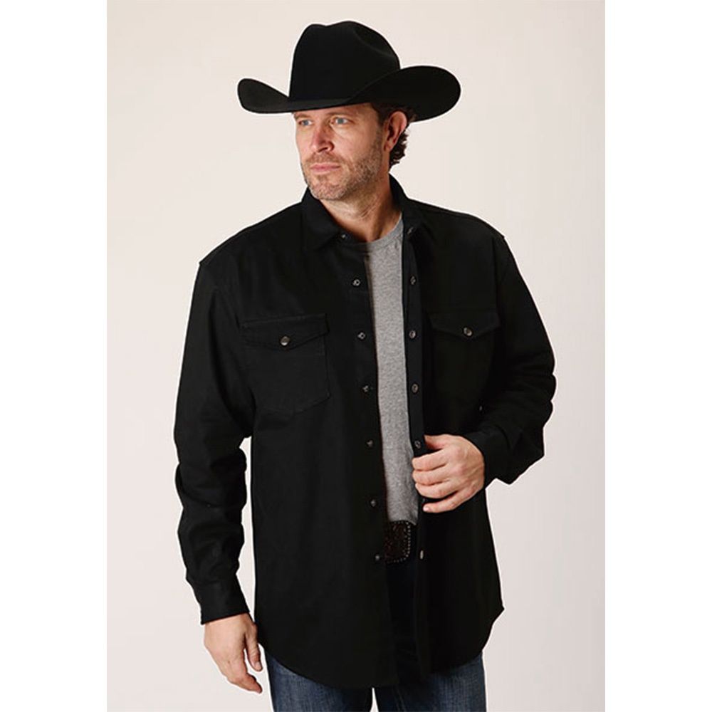 Roper Men&#39;s Brush Twill Black Long Sleeve Shirt