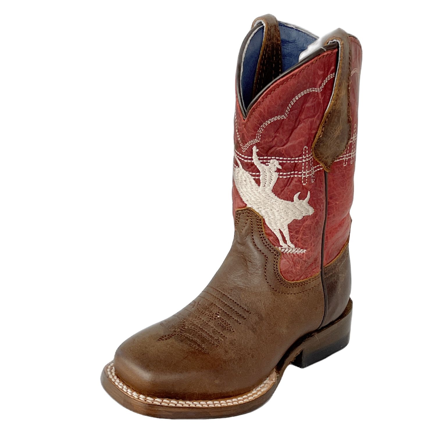 Roper Kids Embroidered Bull Rider Burnished Red Leather Boot