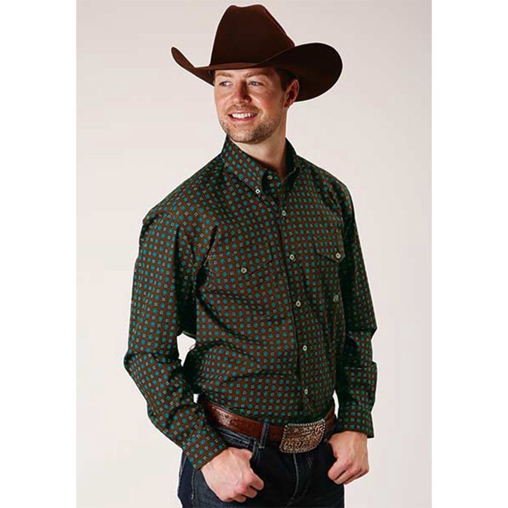 Roper Men&#39;s Amarillo Chocolate Agave Button Shirt 0173