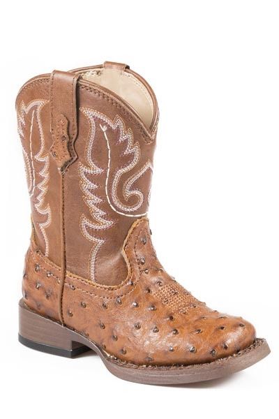 Roper Kid&#39;s TAN FAUX LEATHER OSTRICH PRINT VAMP