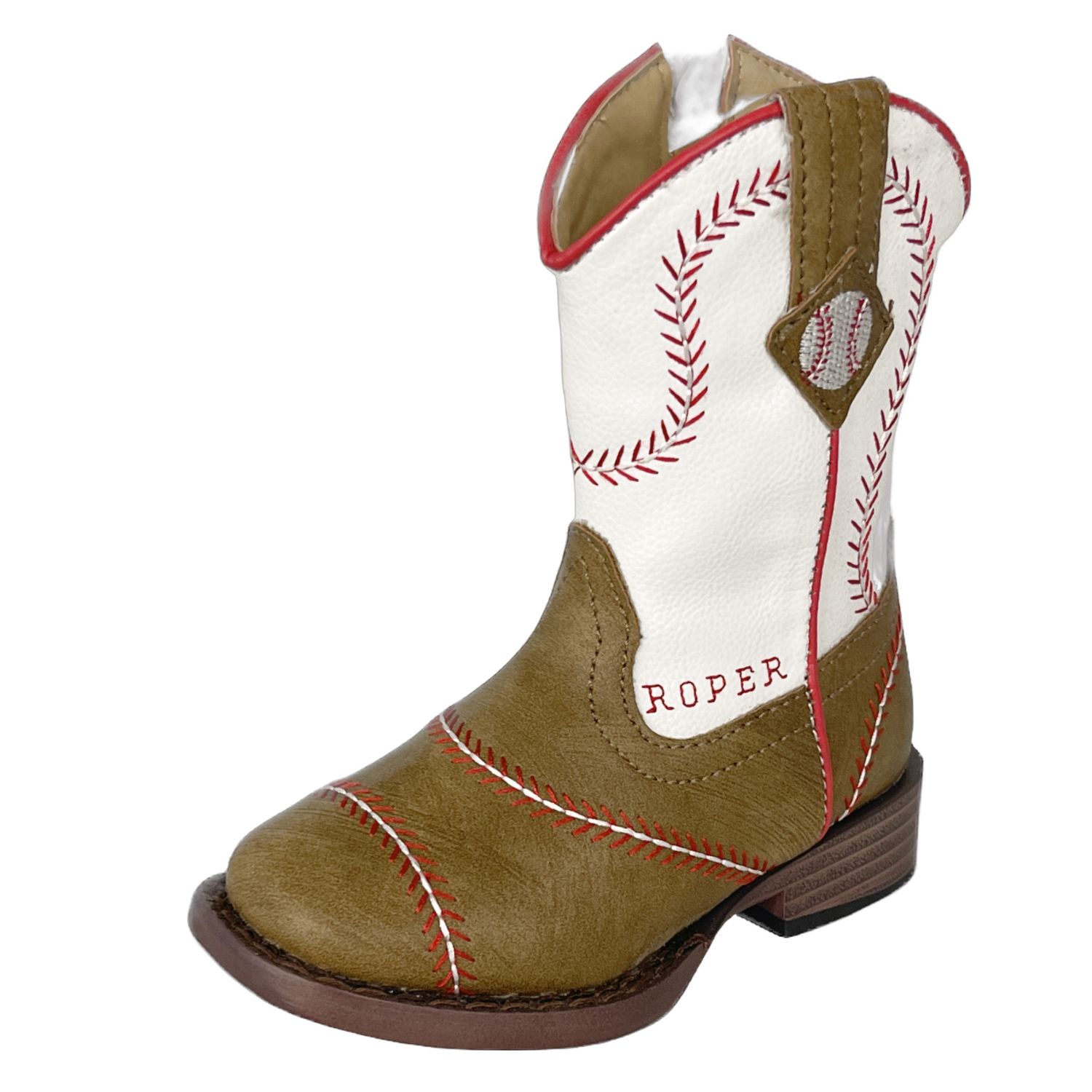 Roper Kids Tan Vintage Faux Leather Baseball Stiching Vamp Boot