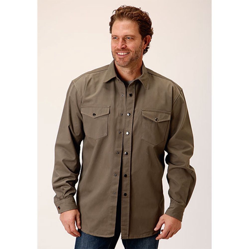 Roper Men&#39;s Brush Twill Taupe Long Sleeve Shirt