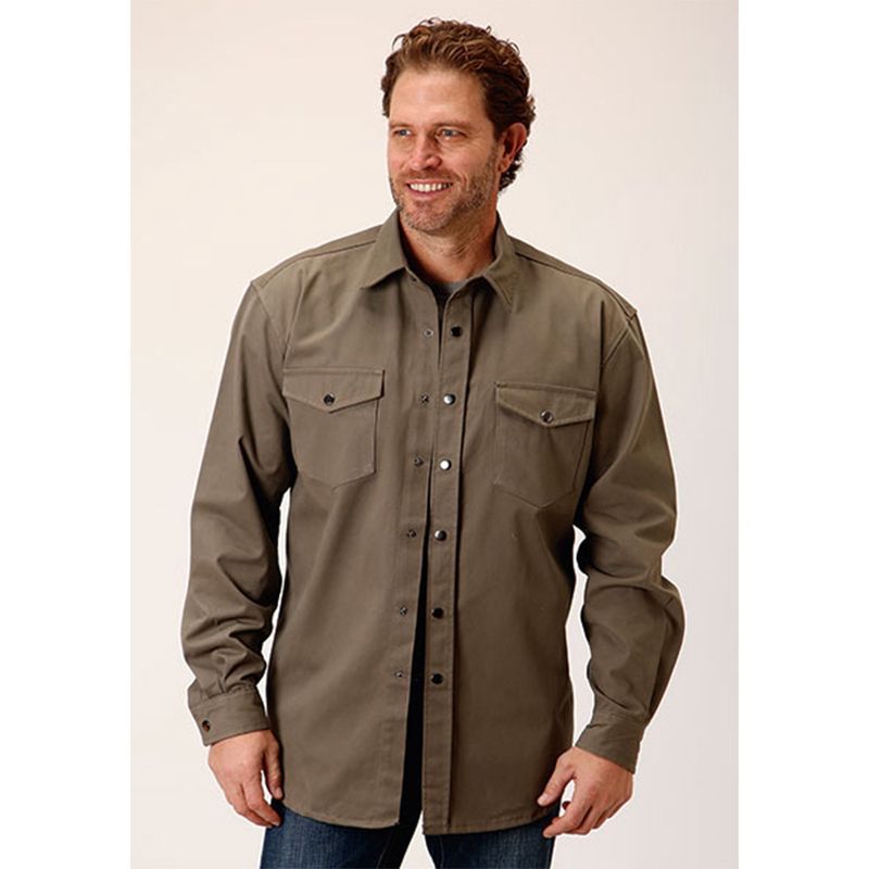 Roper Men's Brush Twill Taupe Long Sleeve Shirt