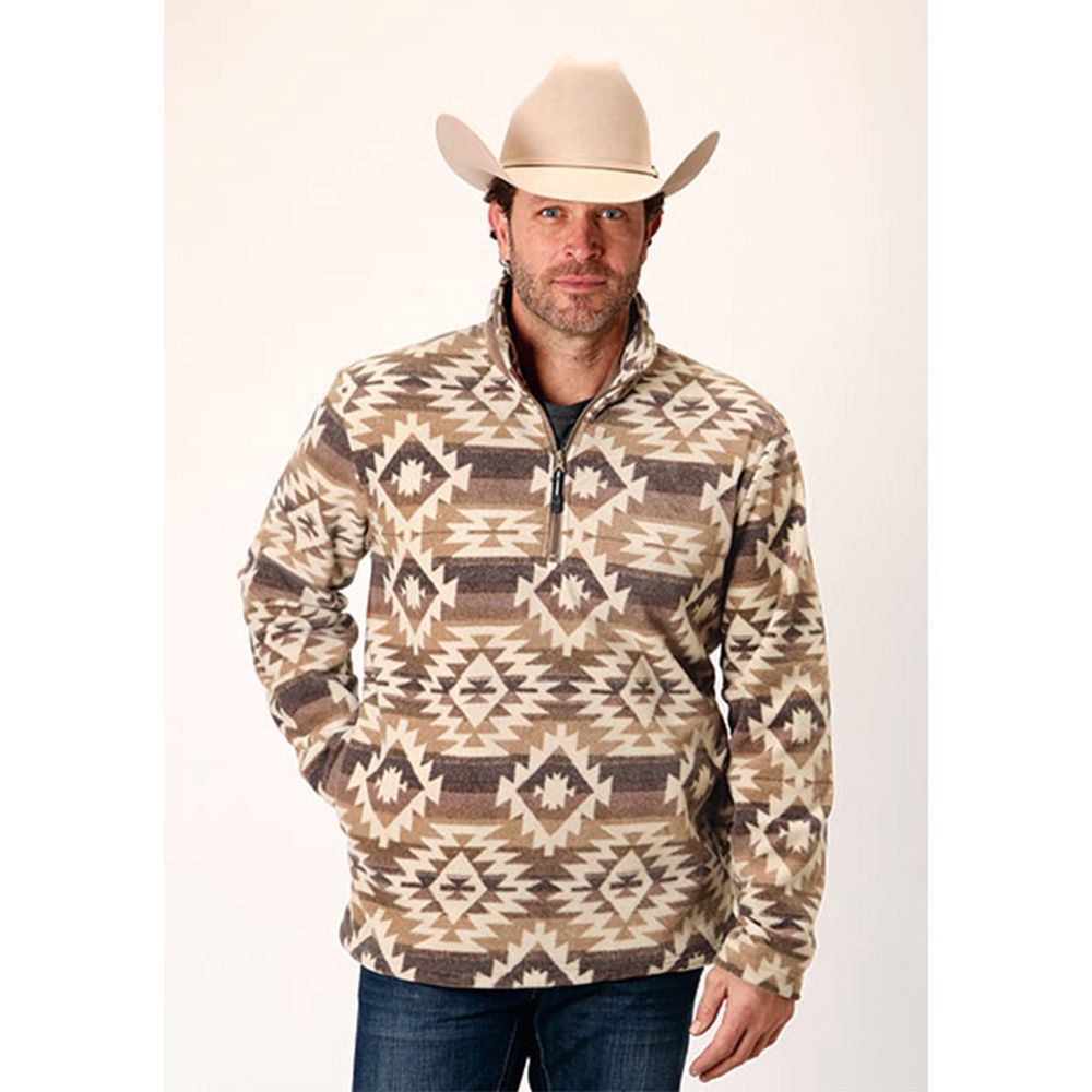 Roper Men&#39;s Printed Micro Fleece Brown/Khaki Aztec Pullover