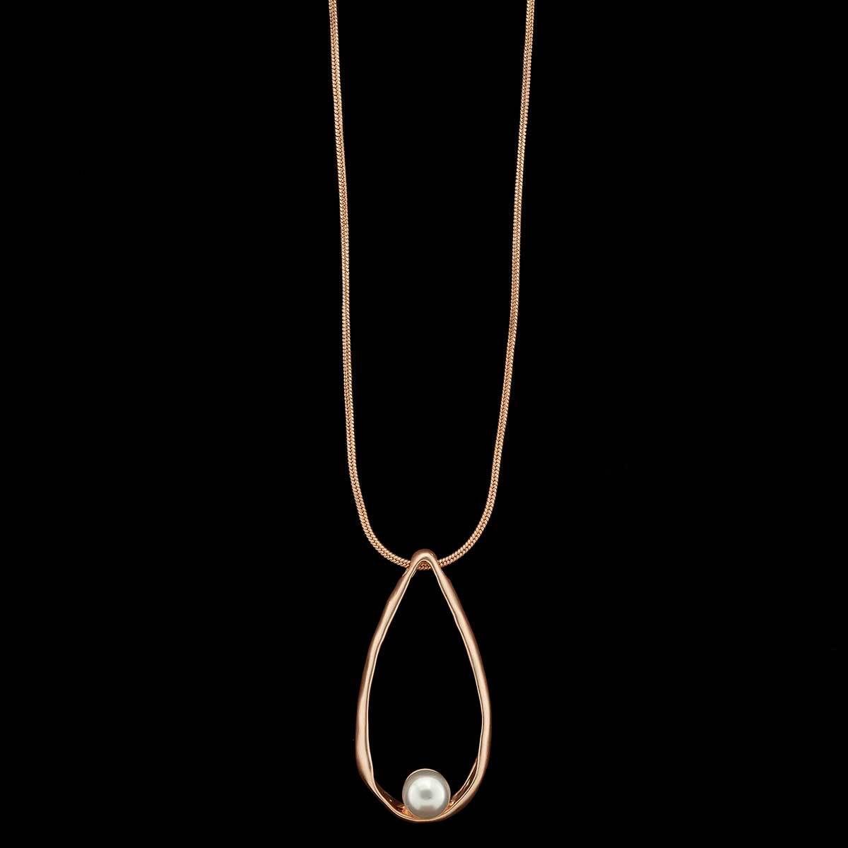 Rose Gold Tear Drop with Pearl Necklace on Chain C3144
