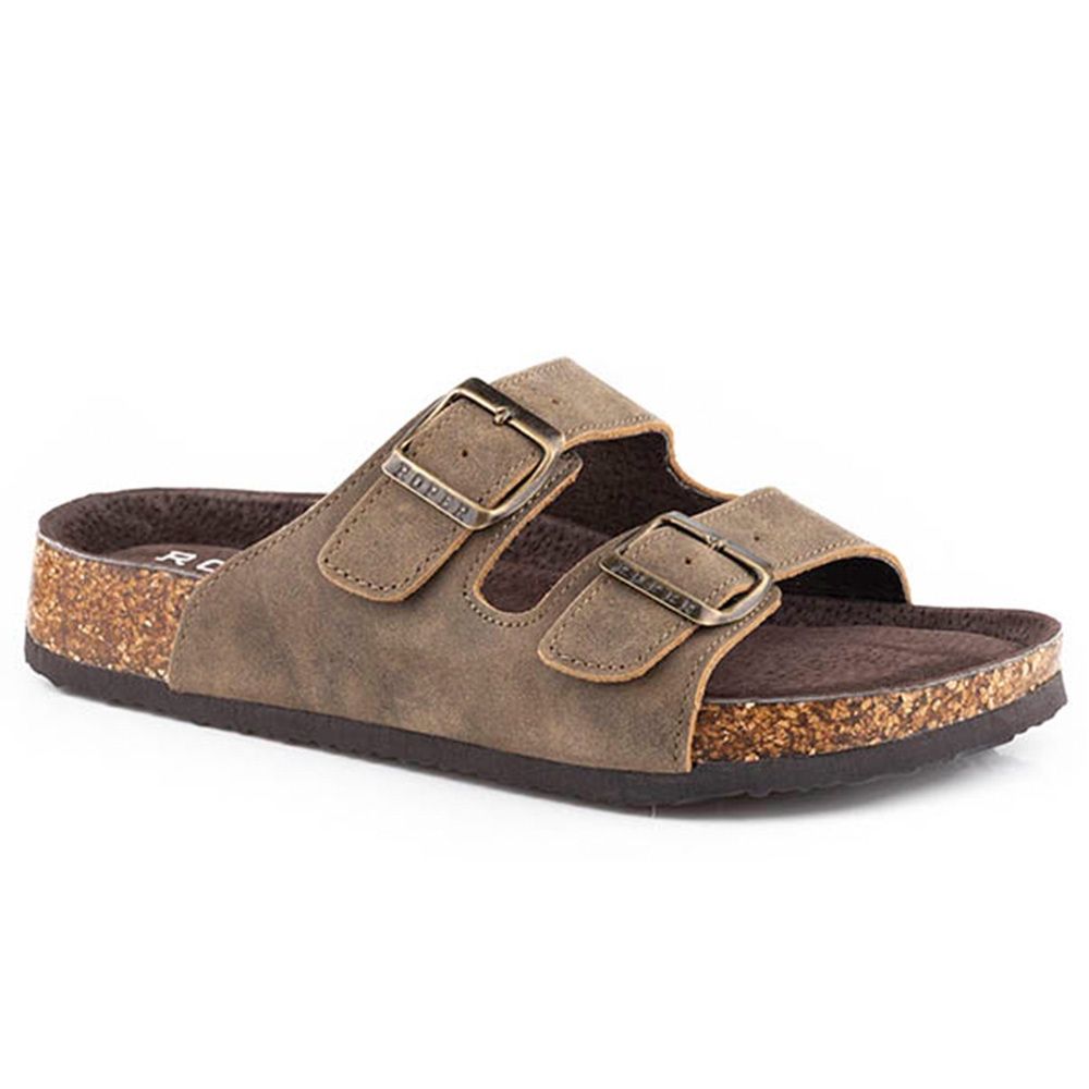 Roper Women&#39;s Delilah Tan Rustic Leather Two Strap Sandal 3146