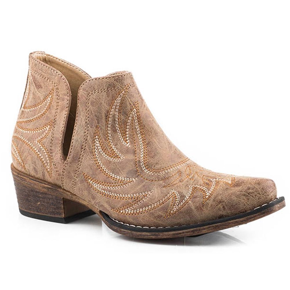 Roper Women&#39;s Ava Tan Faux Leather W/Western Stitch Boots 1092