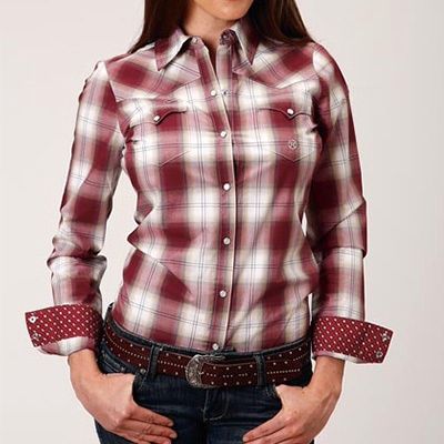 Roper Women&#39;s Long Sleeve Western Snap Red Shirt 2082