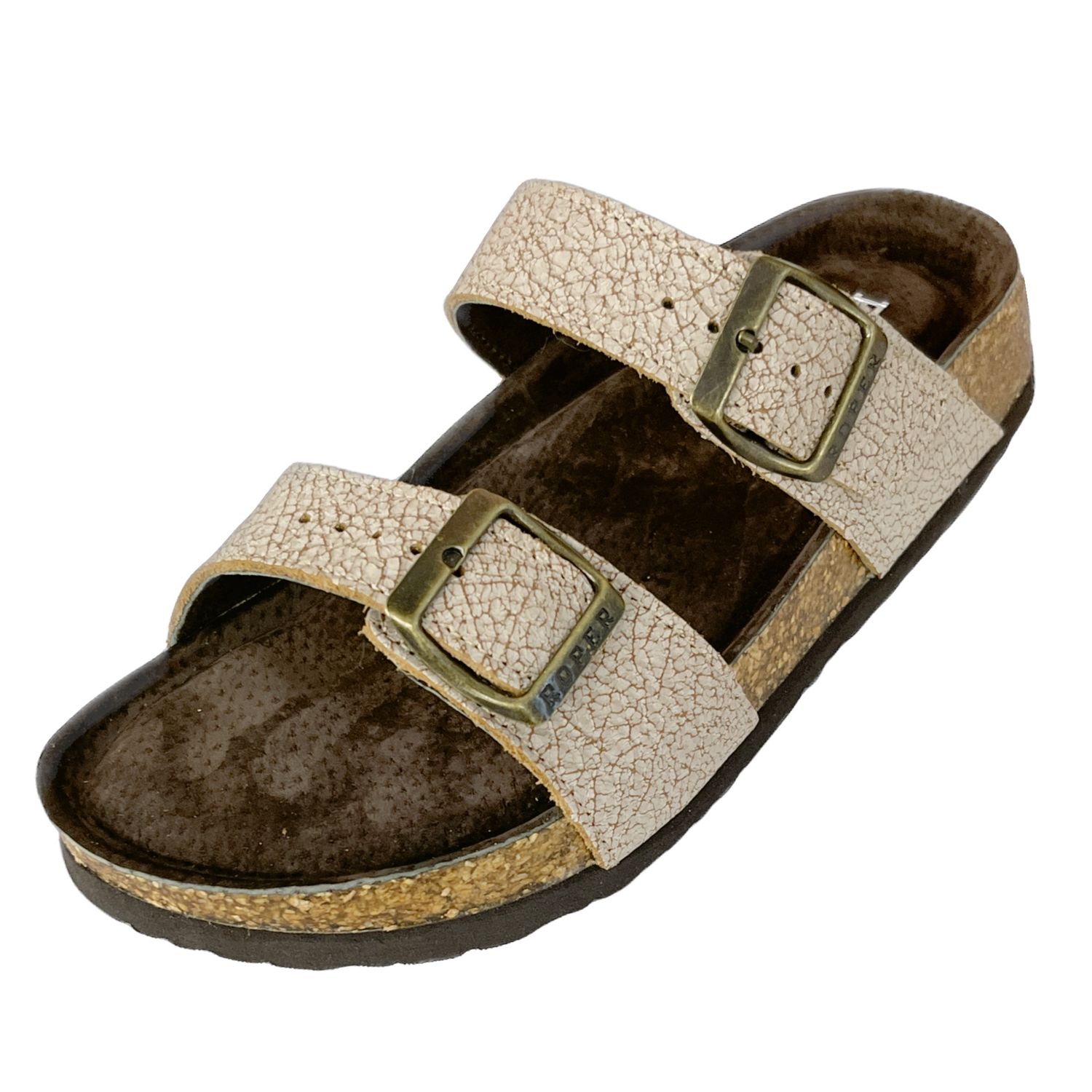 Roper Women&#39;s White Crackled Leather Two Strap Sandal