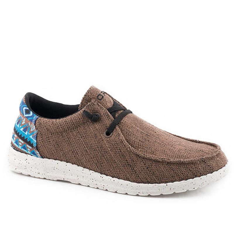 Roper Women&#39;s Hang Loose Brown Canvas with Aztec Heel Shoes