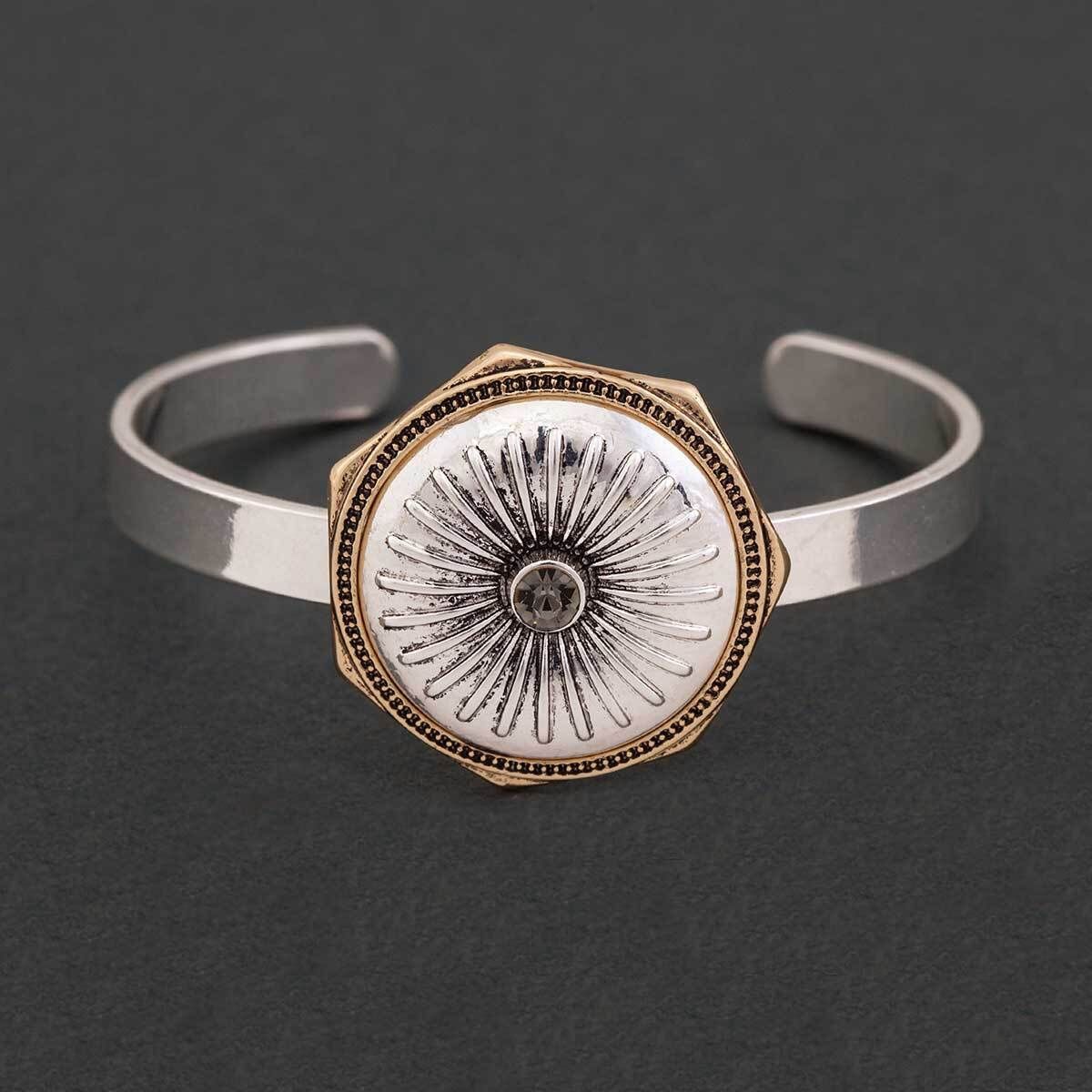 Silver Crest with Gold Edge Cuff Bracelet 1&quot; x 6&quot; C2907