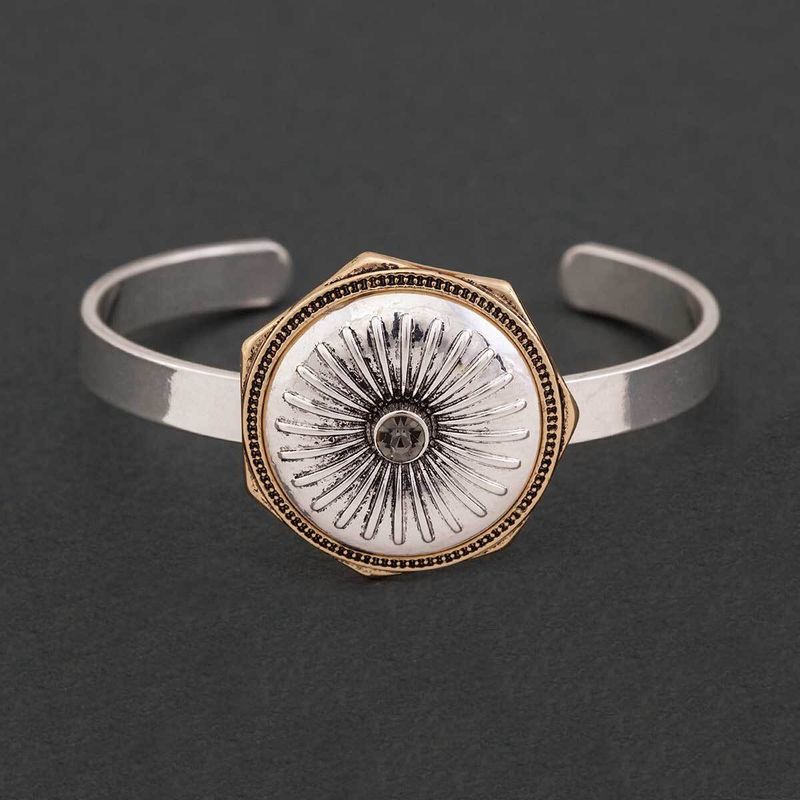 Silver Crest with Gold Edge Cuff Bracelet 1" x 6" C2907