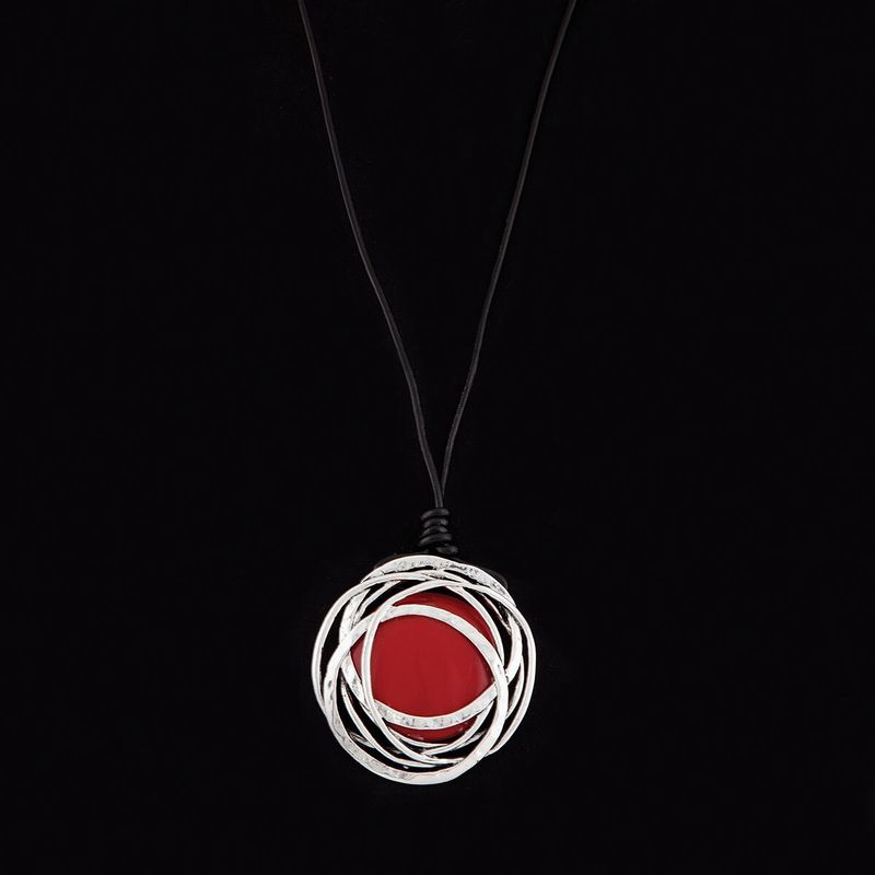 Round Stone/Silver Medallion Necklace