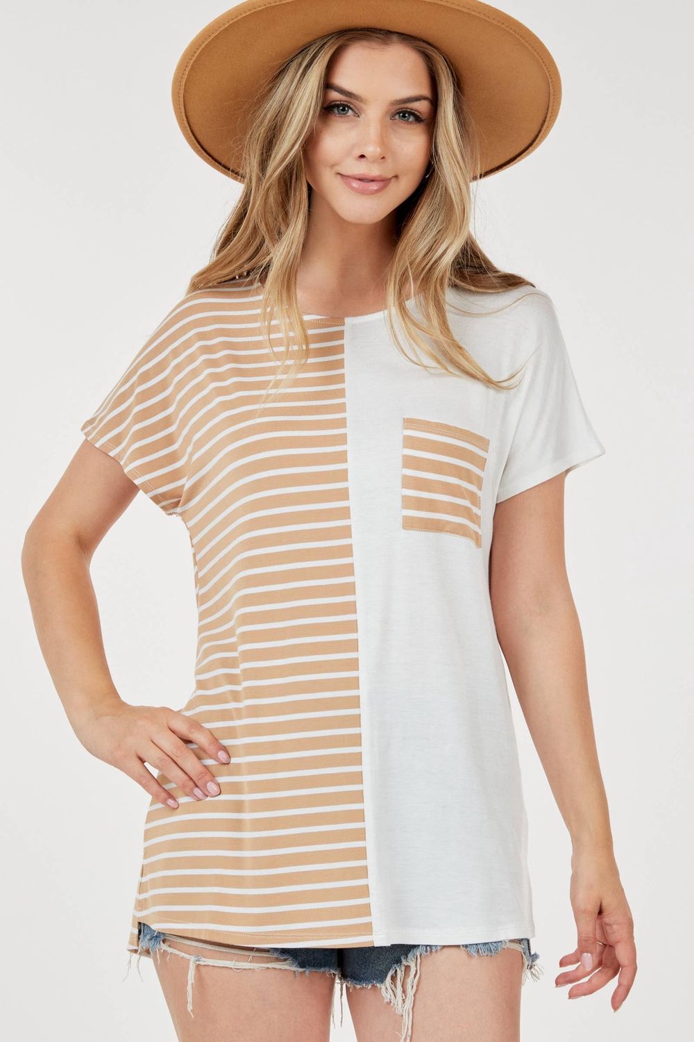 Round Neck Split Stripe and Solid