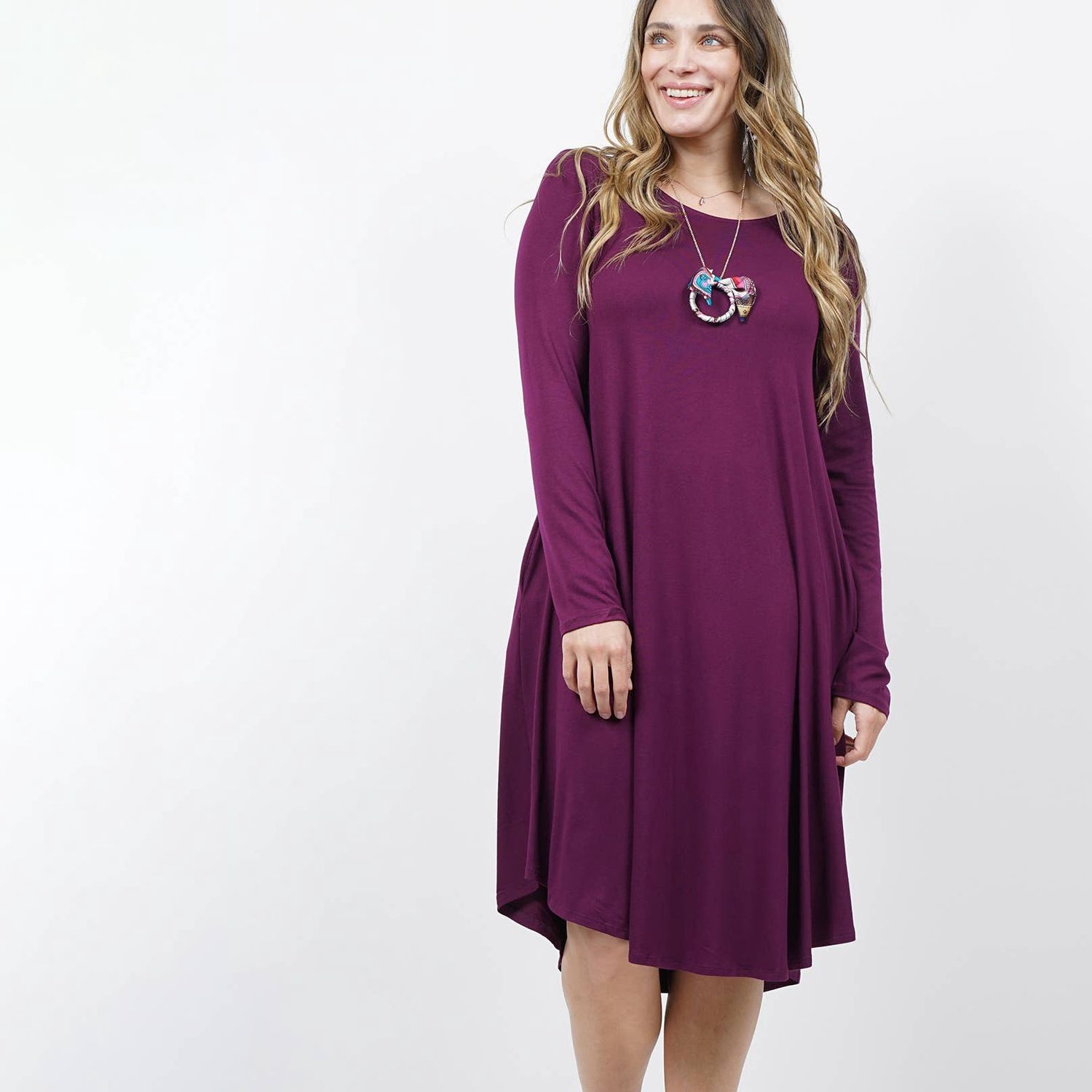 SI-10975 Plus Side-pocket Dress DKPLUM