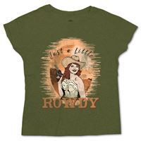 Rowdy Jane Ladies Olive Crew W/Cowgirl Rowdy Jane Logo