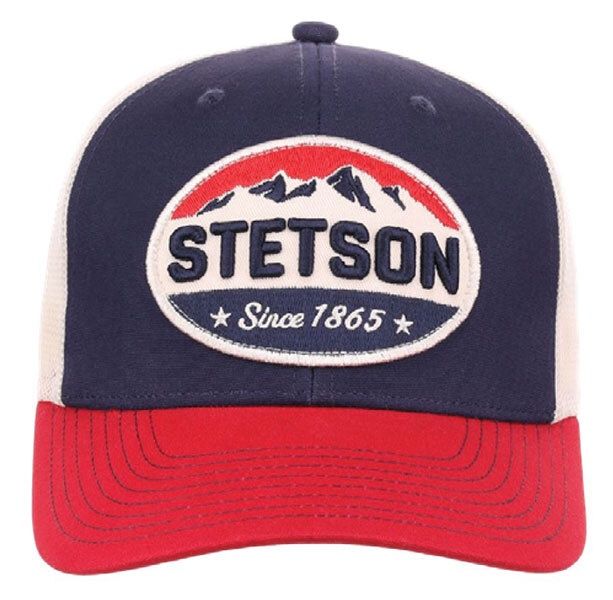 Stetson Men&#39;s Red, Navy, White Mountain Patch Truckers Ball Cap