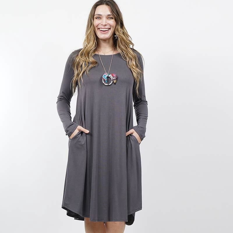 SI-10975 Plus Side-pocket Dress Ashgrey