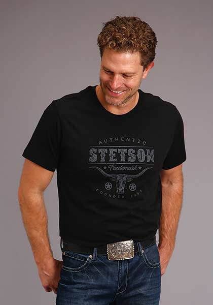 Stetson Men&#39;s Short Sleeve T-Shirt Steer Head Trademark Screen