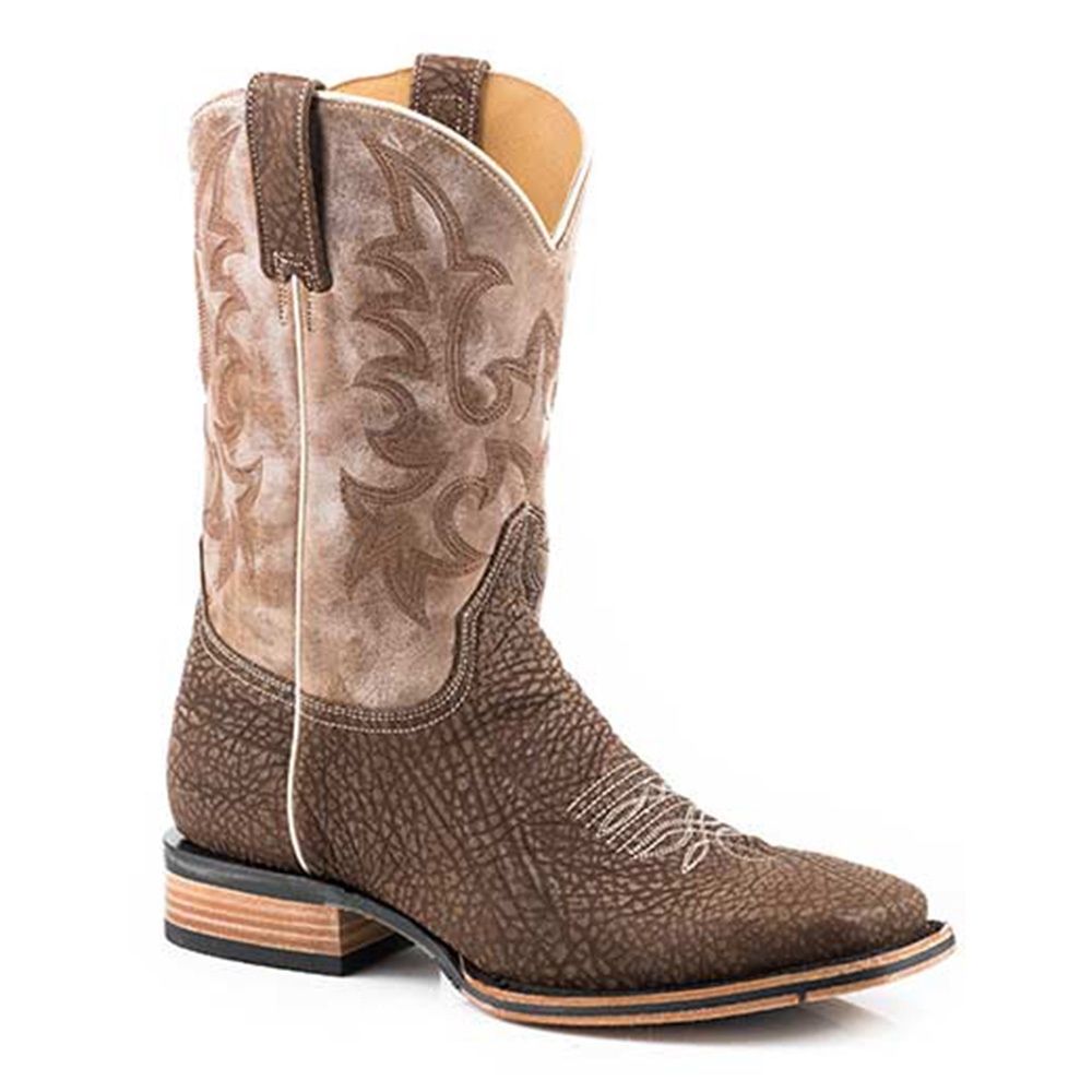Stetson Men&#39;s Obadiah Sanded Brown Bullhide Vamp Boots 3834