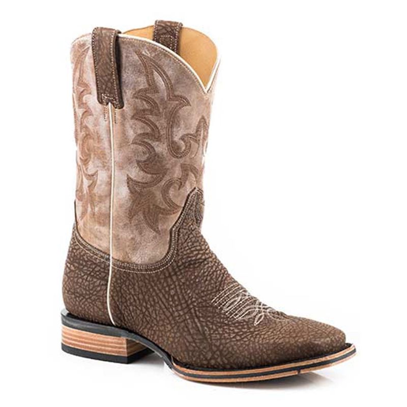 Stetson Men&#39;s Obadiah Sanded Brown Bullhide Vamp Boots 3834