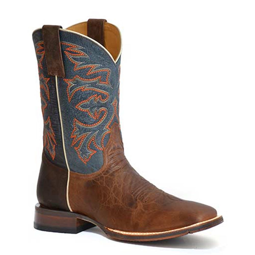 Stetson Men&#39;s Square Toe Waxy Brown Leather Vamp Boots 0176