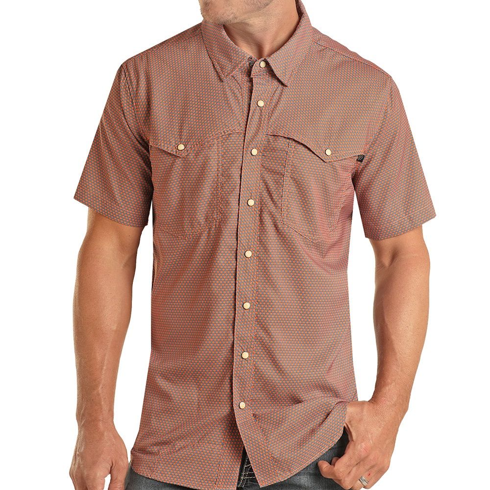 Tek Western Horseshoe Print Short Sleeve Snap Shirt - BMN3S04215