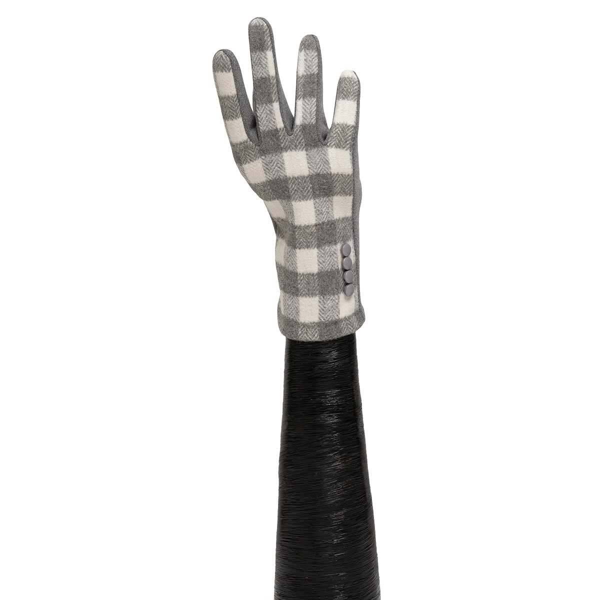 Trezo Women&#39;s Gray and Cream Plaid Gloves with 4 Buttons X8074
