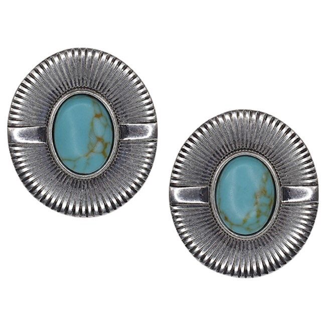 Trenditions Justin Earring Fixed Post Sunburst with Faux Turquoise Stone Center 24031EJ1