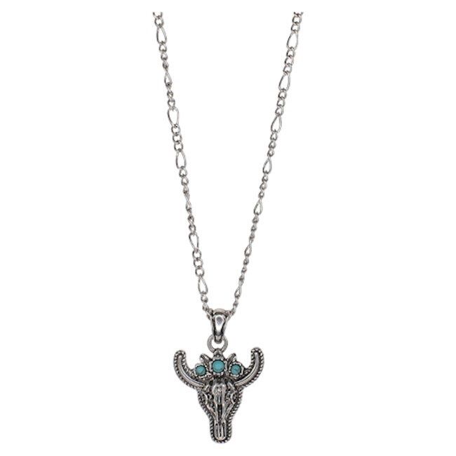 Trenditions Justin Necklace Steer Head W/Faux Turquoise Flower Crown