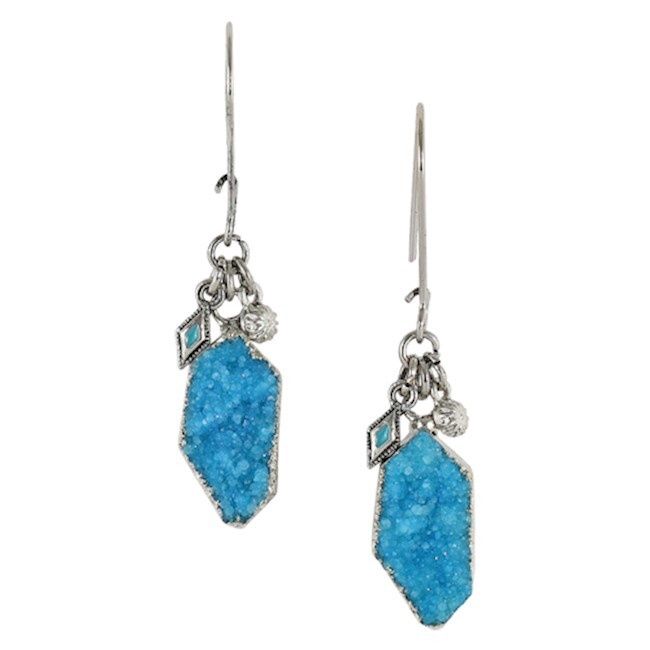 Trenditions Justin Earrings Turquoise Color Drusy W/Hanging Charms 22061EJ1