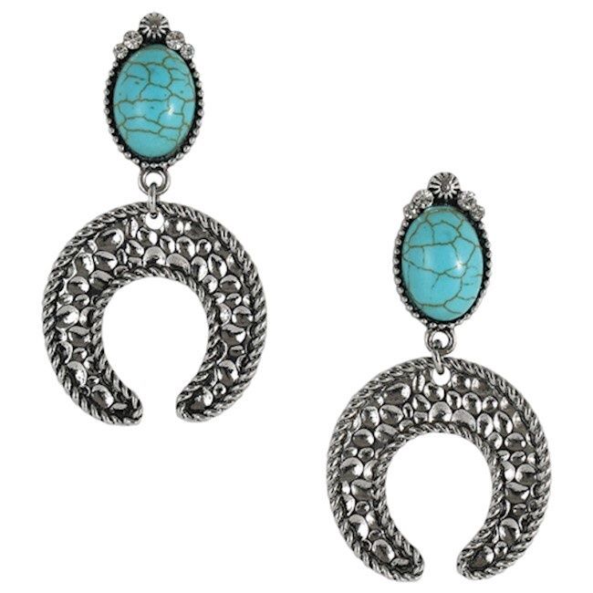 Trenditions Justin Earrings Hammered NAJA Charm W/Faux Turquoise 22066EJ1