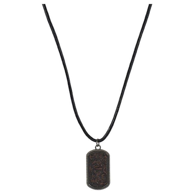 Trenditions Justin Men&#39;s Necklace Dog Tag Style Pendant W/Tooled Leather 22208NJ1