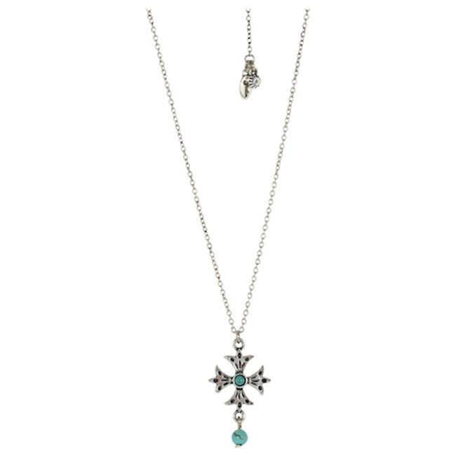 Trenditions Justin Necklace Silver Cross W/Turquoise Colored Stones 22165NJ1