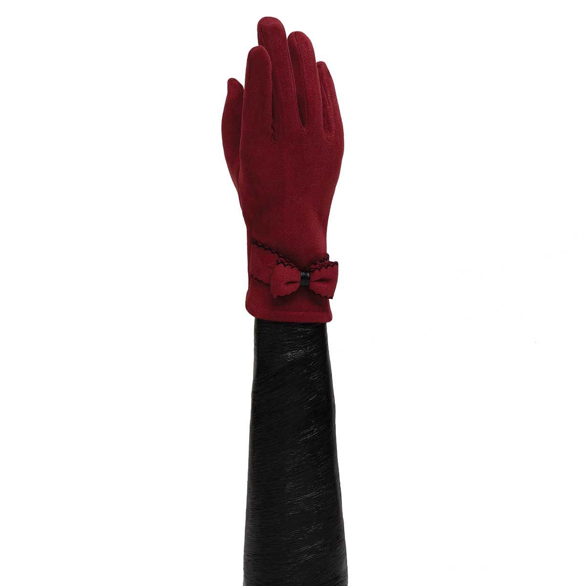 Trezo Women&#39;s Red Gloves with Bow and Black Stitching X8086
