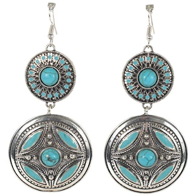 Trenditions Justin Earrings Silver Discs W/Turquoise Colored Stones 22170EJ2