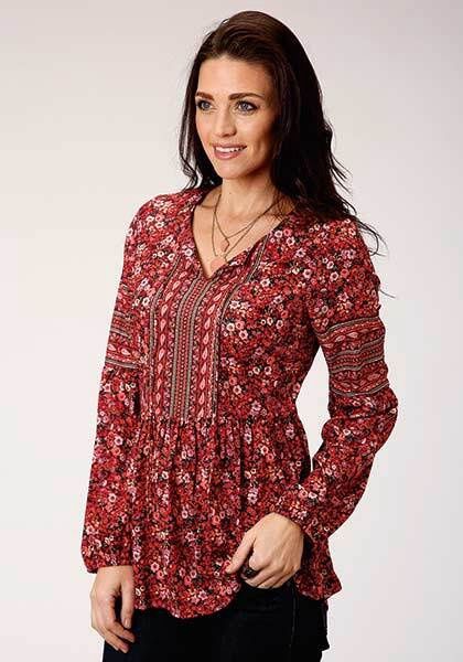 Women&#39;s Long Sleeve Pretty Peasant Blouse Floral Print