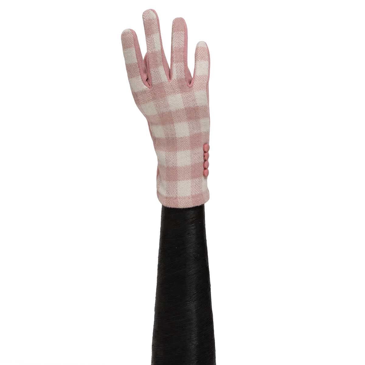 Trezo Women&#39;s Pink and Cream Plaid Gloves with 4 Buttons X8073
