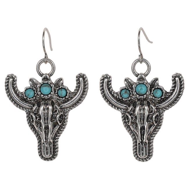 Trenditions Justin Earrings Steer Head W/Faux Turquoise Flower Chrow 24028EJ1