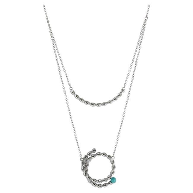 Trenditions Necklace 2 Layer W/Twisted Wire &amp; Faux Turquoise 22059NJ1