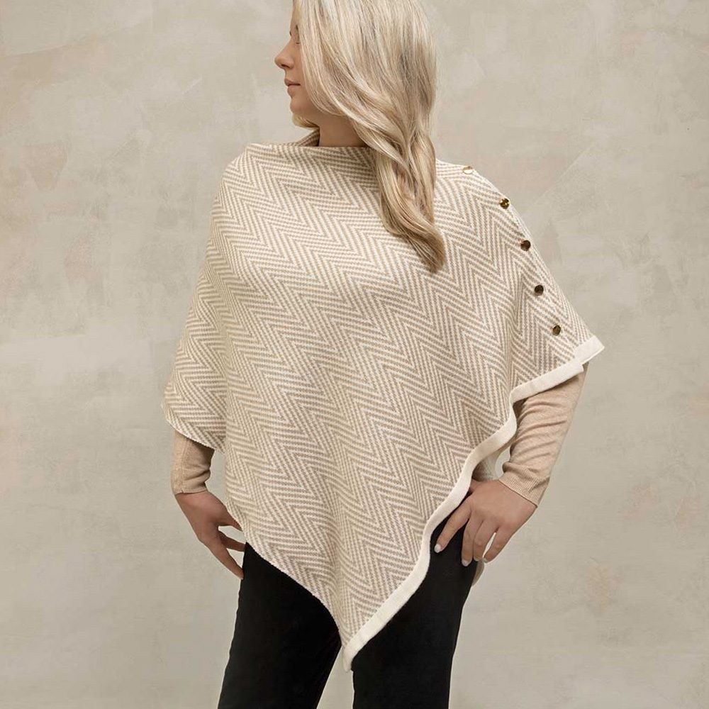 Trezo Women&#39;s Tan Zig Zag Poncho with Buttons